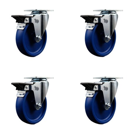 Service Caster 5'' Solid Poly Wheel Swivel Top Plate Caster Set with Posi Brake, 4PK SCC-20S514-SPUS-PLB-4